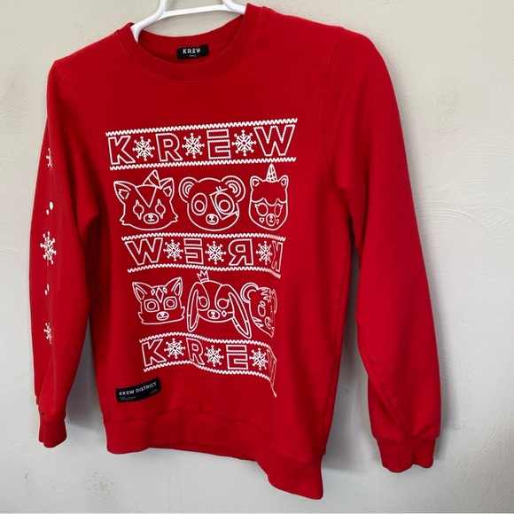 Krew District Authentic graphic print Christmas Holiday cozy red sweatshirt S - Picture 3 of 13
